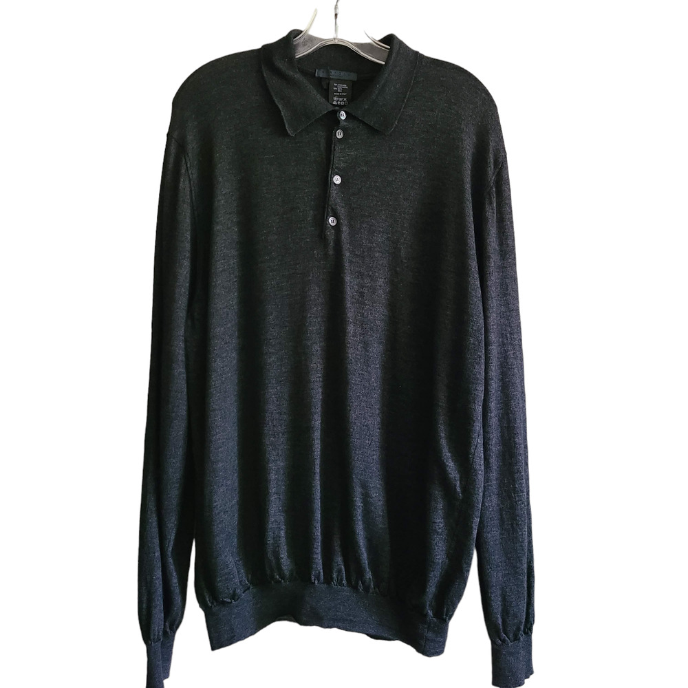 BERTOLO Cashmere Silk Blend Long Sleeve Collared Sweater Dark Gray Men's‎ Large